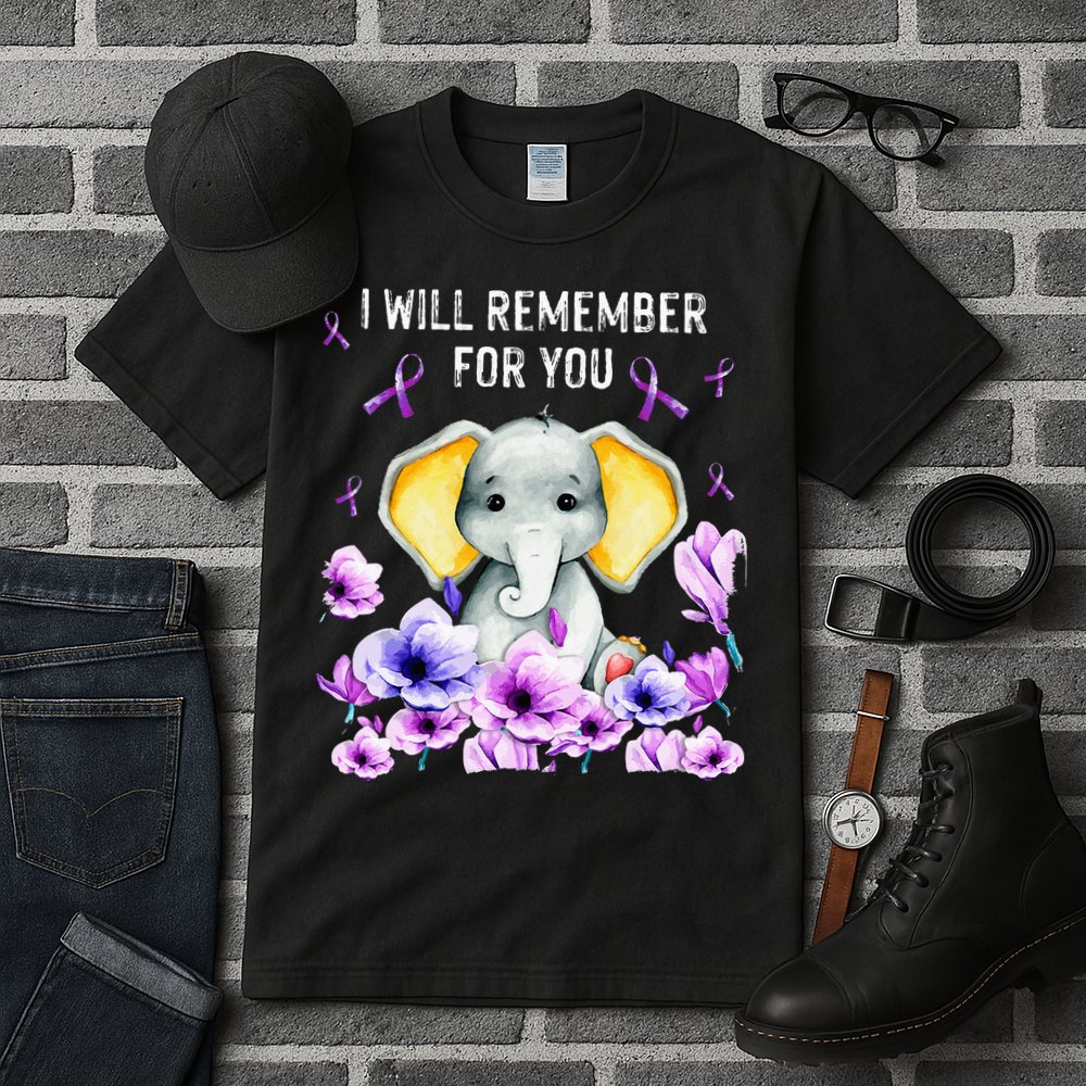 Alzheimer Awareness Cute Elephant I Will Remember For You Tall T-Shirt