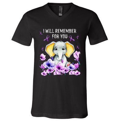 Alzheimer Awareness Cute Elephant I Will Remember For You V-Neck T-Shirt