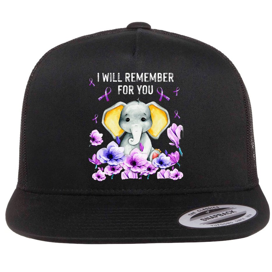 Alzheimer Awareness Cute Elephant I Will Remember For You Flat Bill Trucker Hat