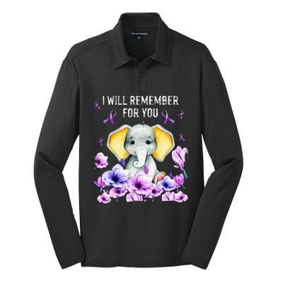 Alzheimer Awareness Cute Elephant I Will Remember For You Silk Touch Performance Long Sleeve Polo