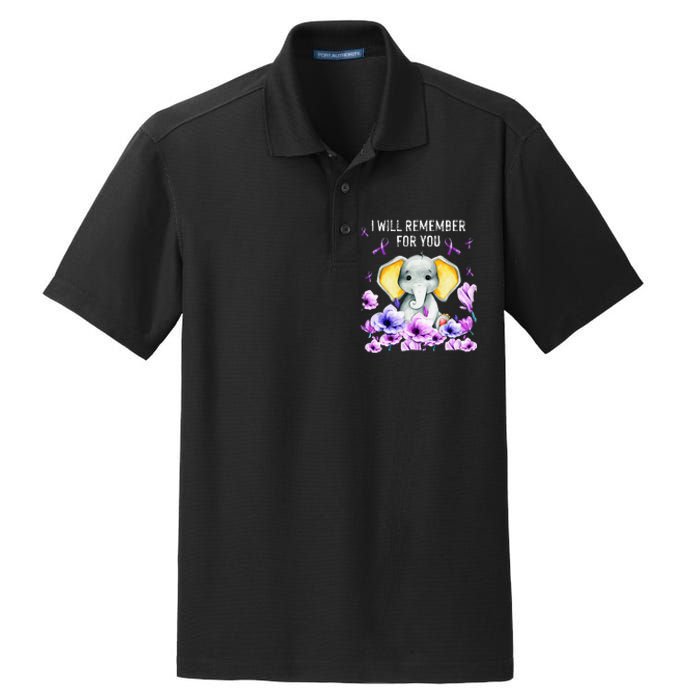 Alzheimer Awareness Cute Elephant I Will Remember For You Dry Zone Grid Polo