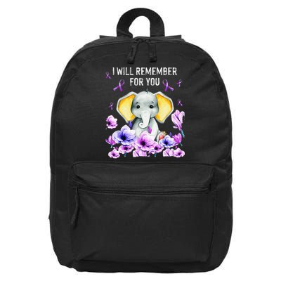 Alzheimer Awareness Cute Elephant I Will Remember For You 16 in Basic Backpack
