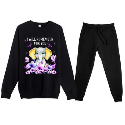 Alzheimer Awareness Cute Elephant I Will Remember For You Premium Crewneck Sweatsuit Set