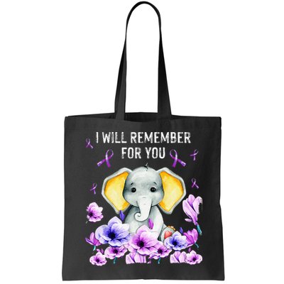 Alzheimer Awareness Cute Elephant I Will Remember For You Bag