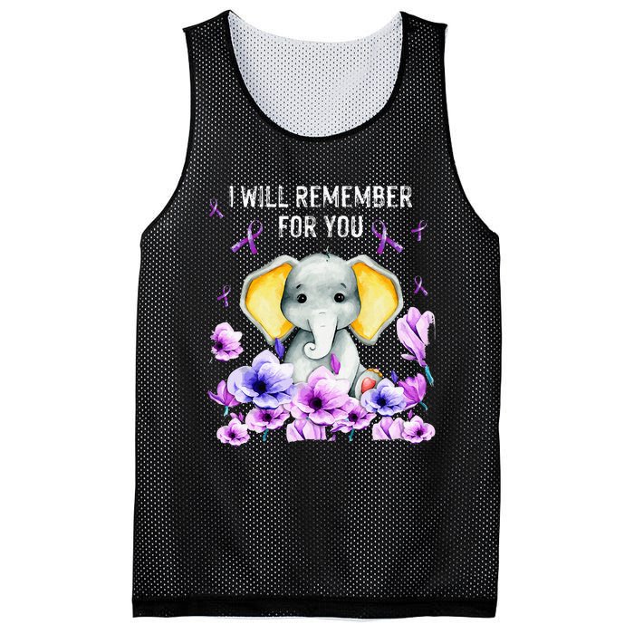 Alzheimer Awareness Cute Elephant I Will Remember For You Mesh Reversible Basketball Jersey Tank