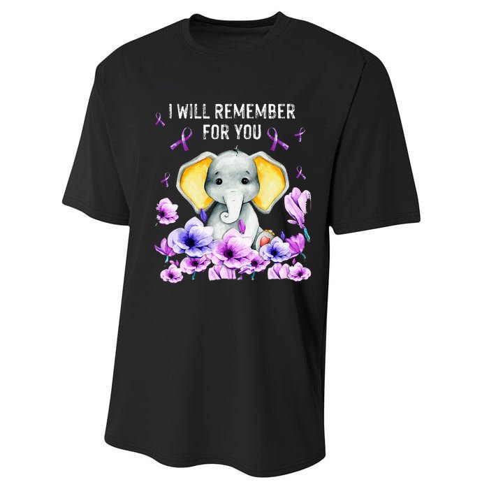 Alzheimer Awareness Cute Elephant I Will Remember For You Performance Sprint T-Shirt