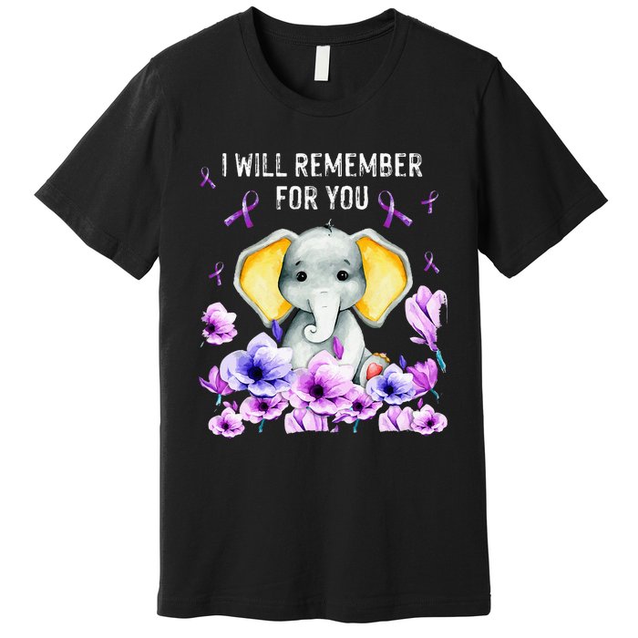 Alzheimer Awareness Cute Elephant I Will Remember For You Premium T-Shirt