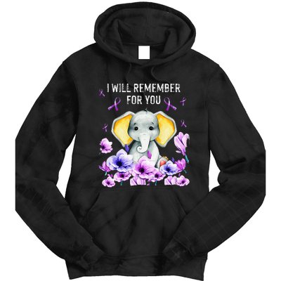 Alzheimer Awareness Cute Elephant I Will Remember For You Tie Dye Hoodie