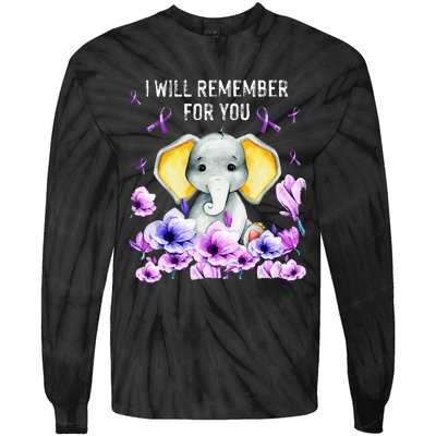 Alzheimer Awareness Cute Elephant I Will Remember For You Tie-Dye Long Sleeve Shirt