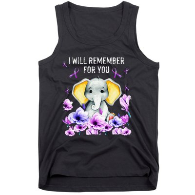 Alzheimer Awareness Cute Elephant I Will Remember For You Tank Top