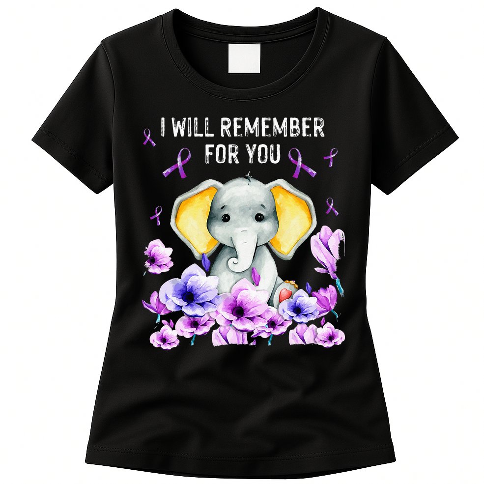 Alzheimer Awareness Cute Elephant I Will Remember For You Womens T-Shirt
