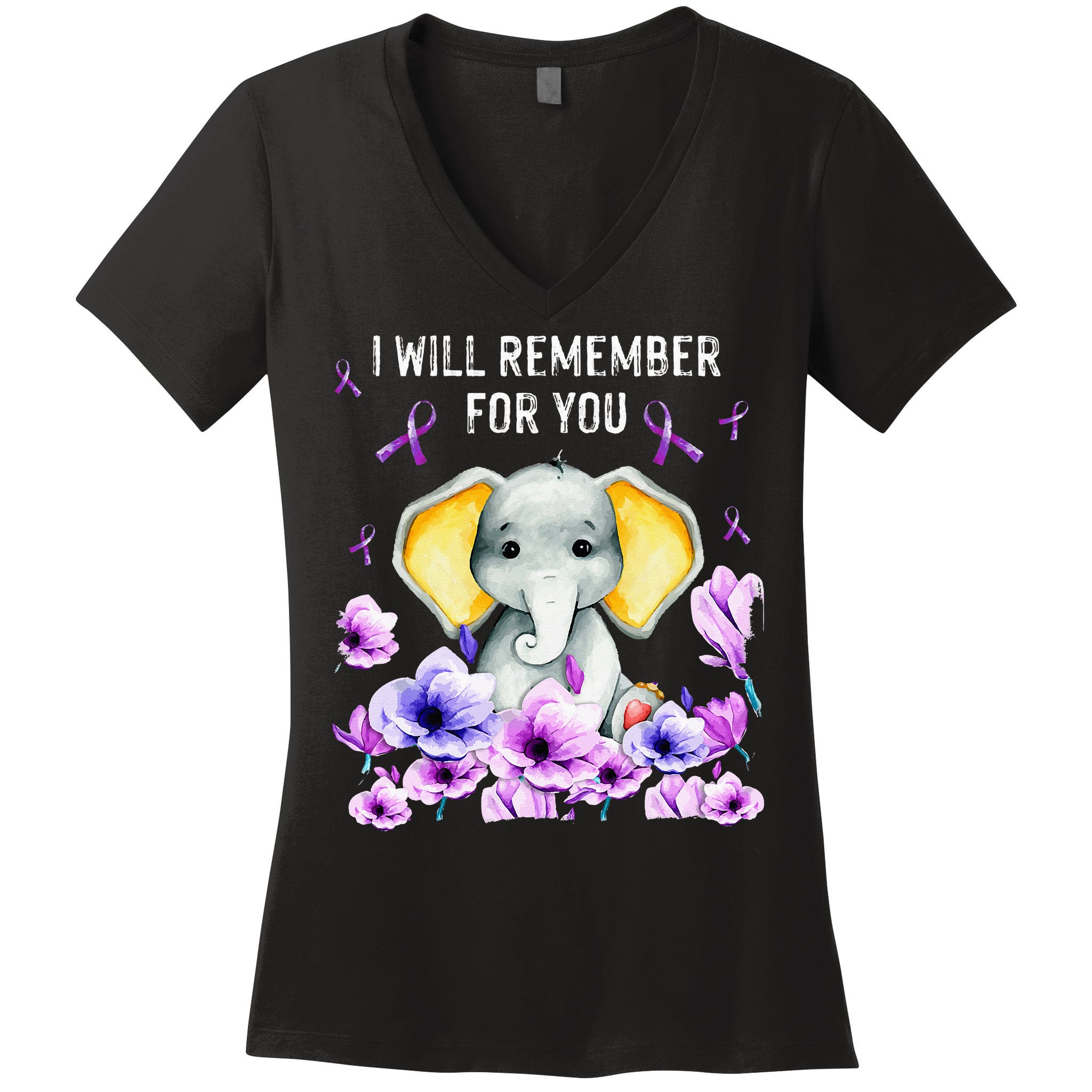 Alzheimer Awareness Cute Elephant I Will Remember For You Women's V-Neck T-Shirt