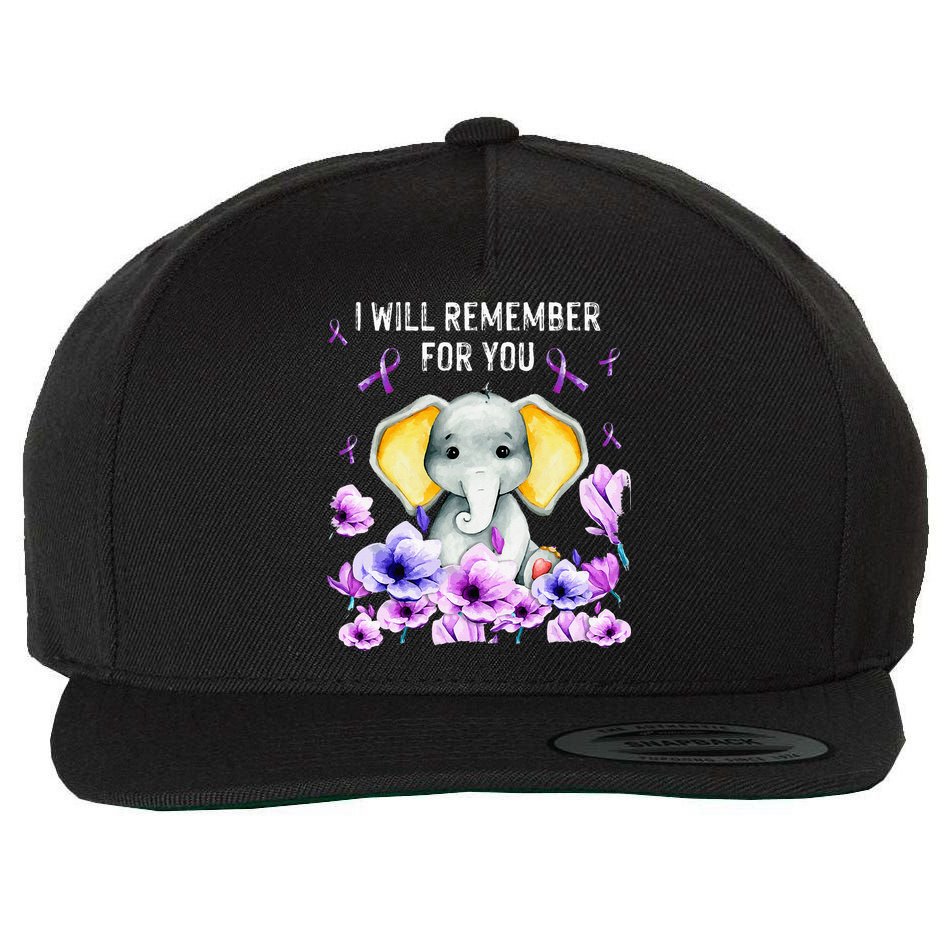 Alzheimer Awareness Cute Elephant I Will Remember For You Wool Snapback Cap
