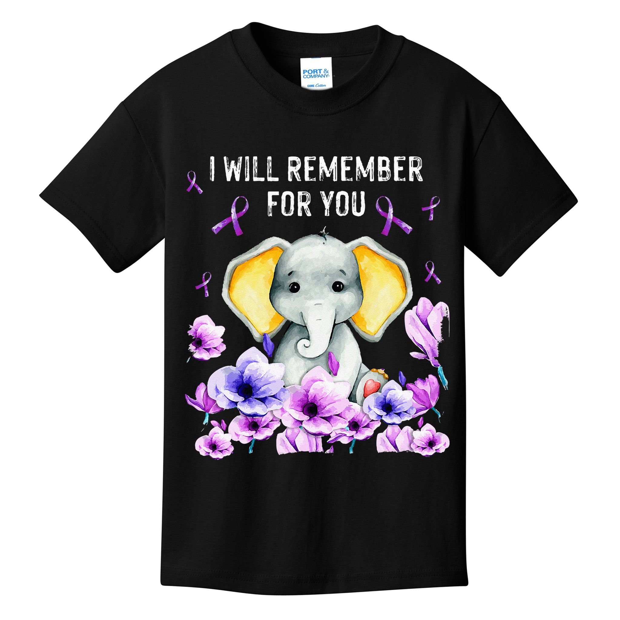 Alzheimer Awareness Cute Elephant I Will Remember For You Kids T-Shirt
