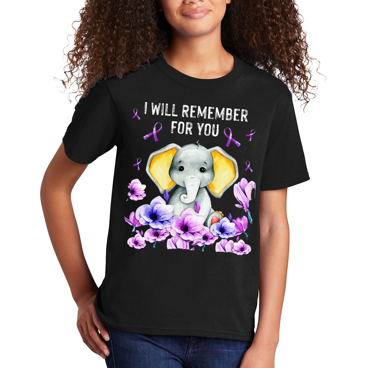 Alzheimer Awareness Cute Elephant I Will Remember For You Kids T-Shirt
