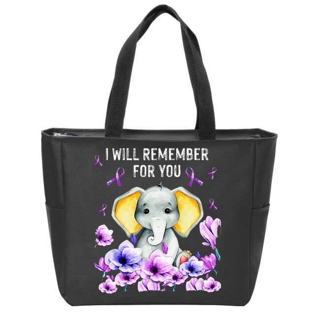 Alzheimer Awareness Cute Elephant I Will Remember For You Zip Tote Bag