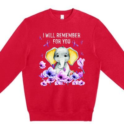 Alzheimer Awareness Cute Elephant I Will Remember For You Premium Crewneck Sweatshirt