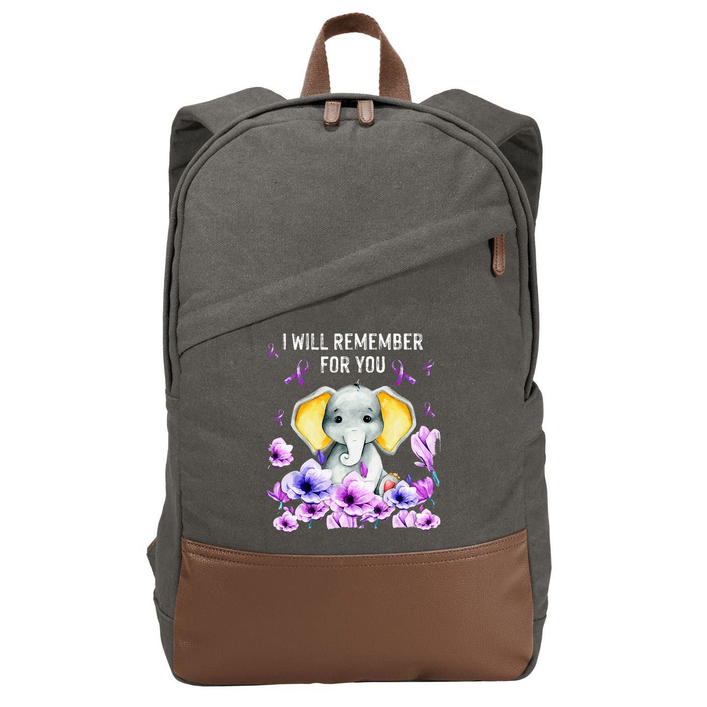 Alzheimer Awareness Cute Elephant I Will Remember For You Cotton Canvas Backpack
