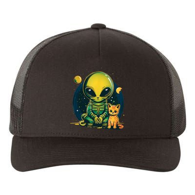 Alien And Cat Funny Cat Selfie With Alien Vintage Ufo Funny Yupoong Adult 5-Panel Trucker Hat