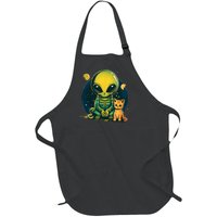 Alien And Cat Funny Cat Selfie With Alien Vintage Ufo Funny Full-Length Apron With Pockets