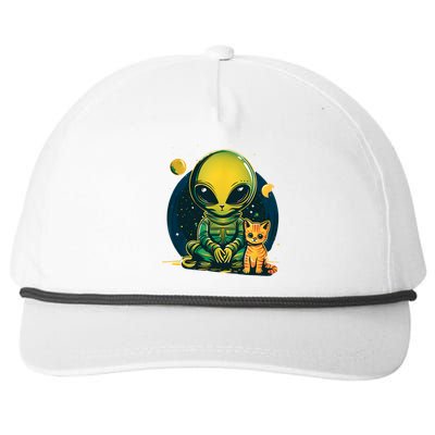 Alien And Cat Funny Cat Selfie With Alien Vintage Ufo Funny Snapback Five-Panel Rope Hat