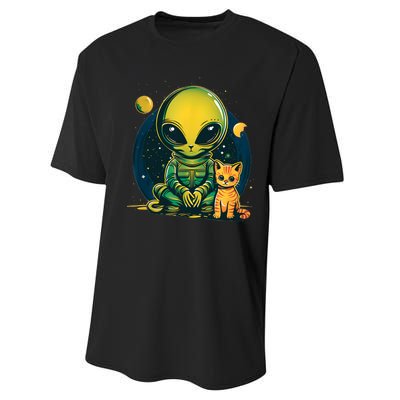 Alien And Cat Funny Cat Selfie With Alien Vintage Ufo Funny Performance Sprint T-Shirt