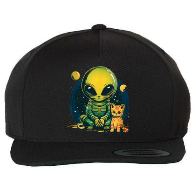 Alien And Cat Funny Cat Selfie With Alien Vintage Ufo Funny Wool Snapback Cap