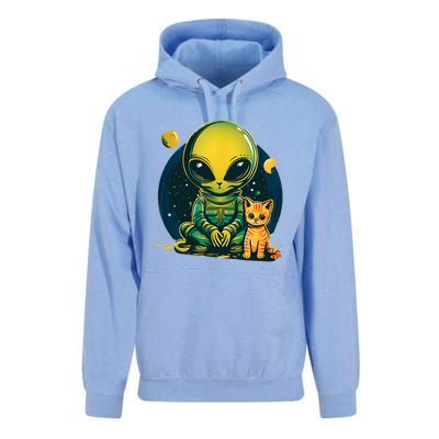 Alien And Cat Funny Cat Selfie With Alien Vintage Ufo Funny Unisex Surf Hoodie