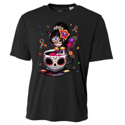 Autism Awareness Coffee Sugar Skull  Autism Dad Mom Gift Cooling Performance Crew T-Shirt