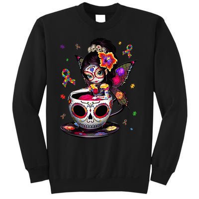 Autism Awareness Coffee Sugar Skull  Autism Dad Mom Gift Sweatshirt