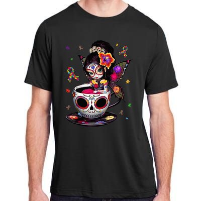 Autism Awareness Coffee Sugar Skull  Autism Dad Mom Gift Adult ChromaSoft Performance T-Shirt