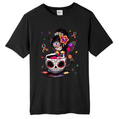 Autism Awareness Coffee Sugar Skull  Autism Dad Mom Gift Tall Fusion ChromaSoft Performance T-Shirt