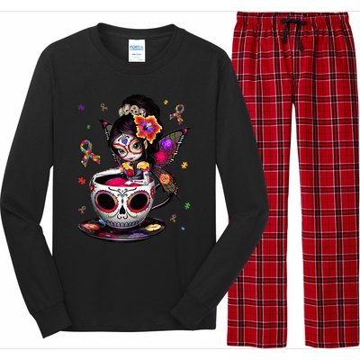 Autism Awareness Coffee Sugar Skull  Autism Dad Mom Gift Long Sleeve Pajama Set