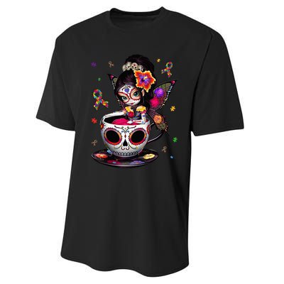 Autism Awareness Coffee Sugar Skull  Autism Dad Mom Gift Performance Sprint T-Shirt