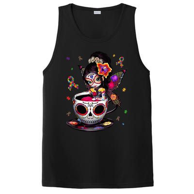 Autism Awareness Coffee Sugar Skull  Autism Dad Mom Gift PosiCharge Competitor Tank