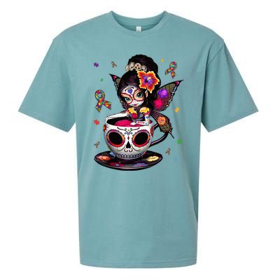 Autism Awareness Coffee Sugar Skull  Autism Dad Mom Gift Sueded Cloud Jersey T-Shirt