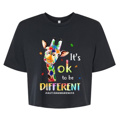 Autism Awareness Cute Giraffe Animal Its Ok To Be Different Bella+Canvas Jersey Crop Tee