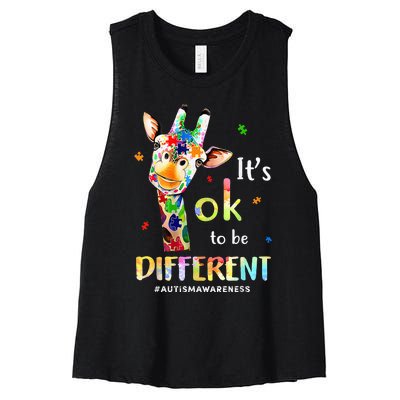 Autism Awareness Cute Giraffe Animal Its Ok To Be Different Women's Racerback Cropped Tank