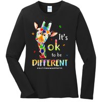 Autism Awareness Cute Giraffe Animal Its Ok To Be Different Ladies Long Sleeve Shirt