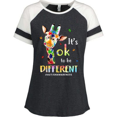 Autism Awareness Cute Giraffe Animal Its Ok To Be Different Enza Ladies Jersey Colorblock Tee