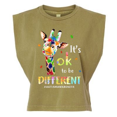 Autism Awareness Cute Giraffe Animal Its Ok To Be Different Garment-Dyed Women's Muscle Tee