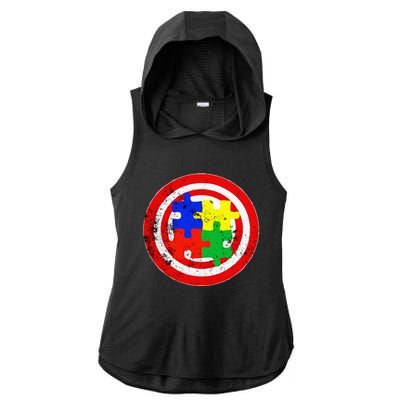 Autism Awareness Captain Autism Puzzle Piece Ladies PosiCharge Tri-Blend Wicking Draft Hoodie Tank