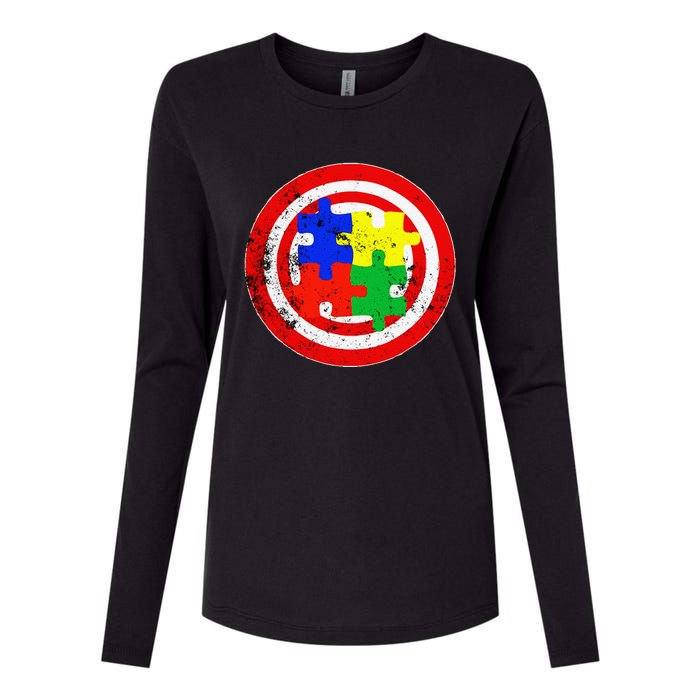 Autism Awareness Captain Autism Puzzle Piece Womens Cotton Relaxed Long Sleeve T-Shirt