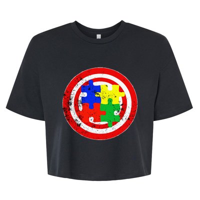 Autism Awareness Captain Autism Puzzle Piece Bella+Canvas Jersey Crop Tee