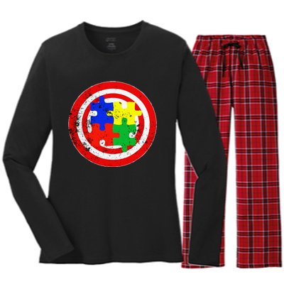 Autism Awareness Captain Autism Puzzle Piece Women's Long Sleeve Flannel Pajama Set 