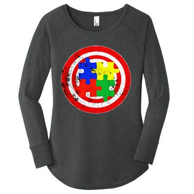 Autism Awareness Captain Autism Puzzle Piece Women's Perfect Tri Tunic Long Sleeve Shirt