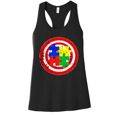 Autism Awareness Captain Autism Puzzle Piece Women's Racerback Tank