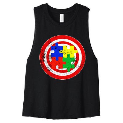 Autism Awareness Captain Autism Puzzle Piece Women's Racerback Cropped Tank