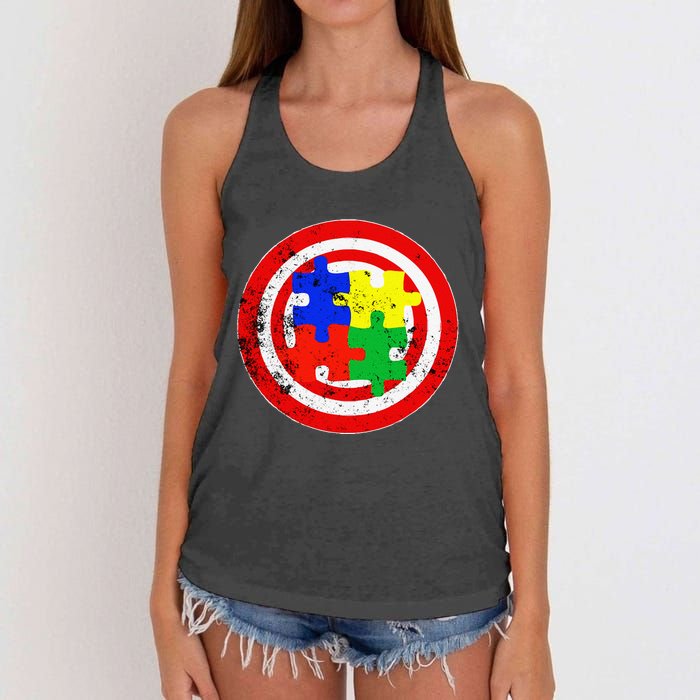 Autism Awareness Captain Autism Puzzle Piece Women's Knotted Racerback Tank