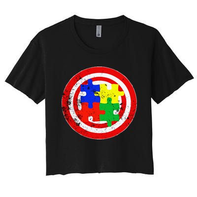 Autism Awareness Captain Autism Puzzle Piece Women's Crop Top Tee